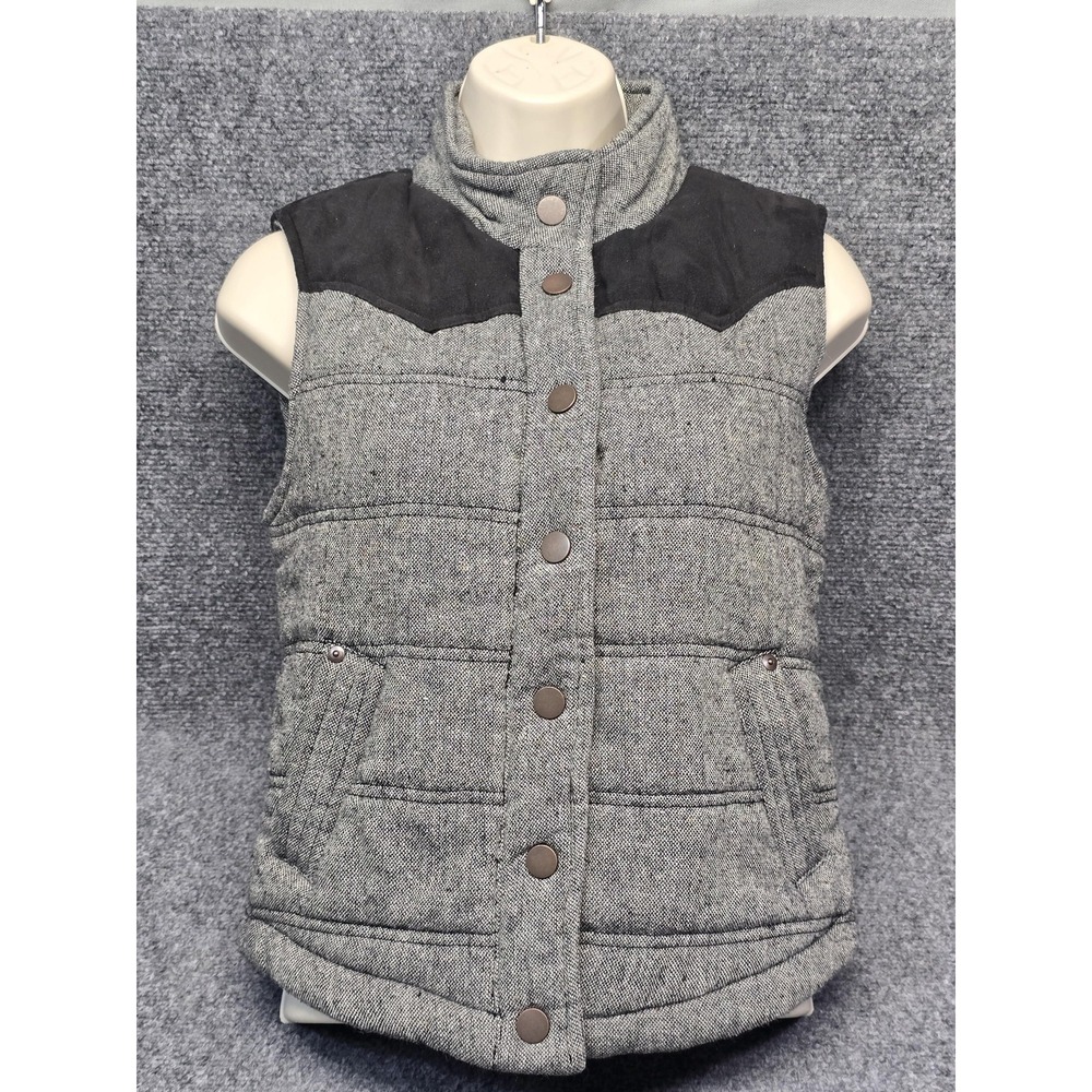 Ci Sono Vest Womens Medium Gray Black Western Quilted Puffer Outerwear Casual